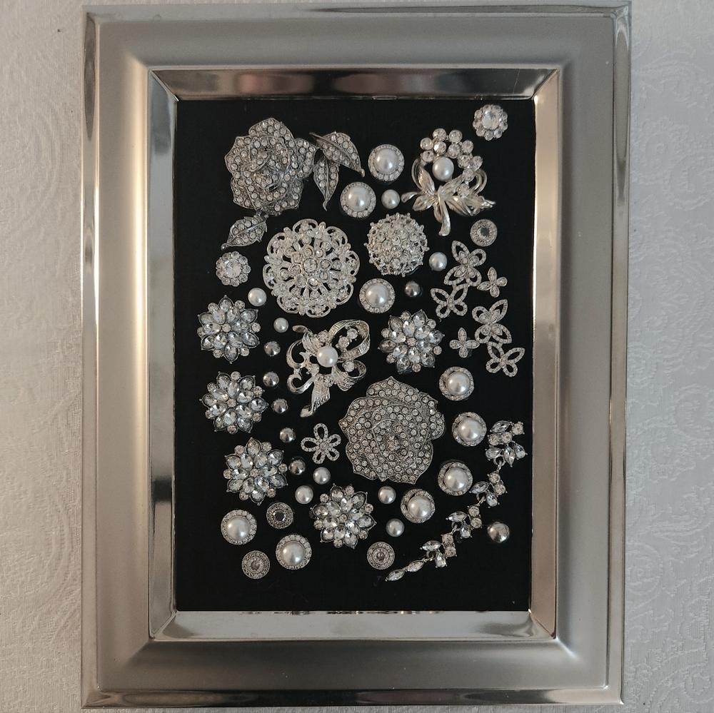 Custom Made Silver And Pearl Jewelry Art For Home Or Wall Decor
